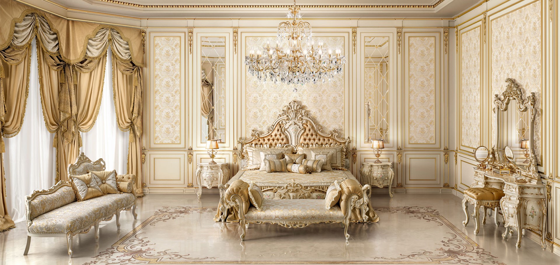 Ivory bedroom classical elegant style luxury home fit out