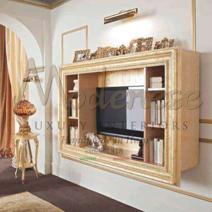 classy elegant solid wood handcrafted royal bookcase stand tv classic white patibnated style office executive luxurious majestic presidential office hime palaces projects royal villa furniture high-end quality top italian artisanal manufacturing bespoke desk office projects baroque rococo' style