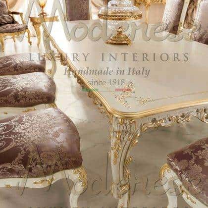 decorative dining table golden leaf details handmade ornamental top customized paintings solid wood italian furniture production classical home décor beautiful made in Italy royal fabrics bespoke furniture exclusive design luxury living lifestyle