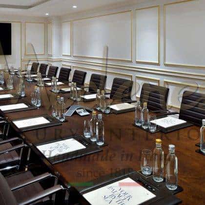 traditional exclusive meeting room solid wood custom-made top wooden decorative elegant wood leather details for royal villa office furnishing solid wood handcrafted italian interiors timless top quality furniture unique baroque venetian luxury design exclusive executive presidential custom-made meeting room interiors