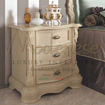 opulent classy master suite night table pearl ivory finish refined brass details italian artisanal manufacturing exclusive italian classic baroque graceful furniture made in Italy majestic italian artisanal manufacturing traditional home decorations