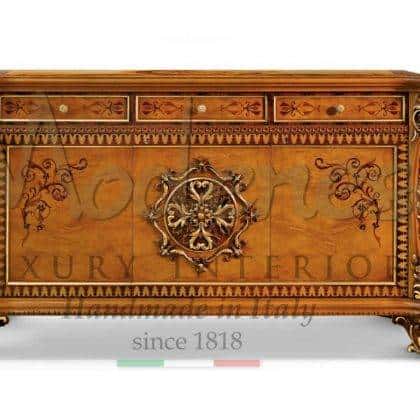 best italian furniture manufacturing top quality made in Italy handcrafted baroque inlaid exclusive design sideboard in solid wood high-end materials handmade carvings and tailor-made inlays premium quality refined interiors traditional royal palace top decoration ornamental victorian sideboard ideas timeless home furnishing projects