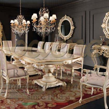 top quality made in Italy handmade classical luxury dining table elegant handmade top decoration with golden leaf refined dining table ideas high-end baroque style unique exclusive furniture top quality artisanal interiors production majestic dining room areas premium dining table inlaid top solid wood exclusive italian furniture manufacturing