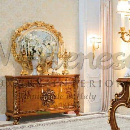 best bespoke italian furniture production top quality made in Italy handcrafted baroque luxury inlaid exclusive sideboard in solid wood best quality materials handmade carvings and custom-made refined and timeless inlays traditional royal palaces and villas top decoration elegant mirror accessories ornamental victorian sideboard ideas best italian home furnishing projects