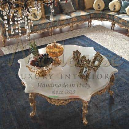 luxury high-end handcrafted refined giada white inlaid marble finish solid wood venetian baroque classic style coffee table elegant made in Italy furniture artisanal best quality empire victorian baroque unique style furniture bespoke exclusive golden leaf details finishes exclusive design classy royal villas top quality ornamental décor
