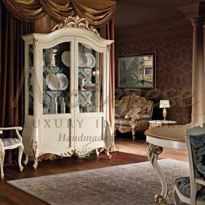 high-end quality handmade carved made in Italy classic style luxury interiors elegant ivory vitrines classy brass details in rococo' opulent royal villa furnishing projects traditional italian fabrics for rich luxury living lifestyle timeless luxury furniture exclusive craftsmanship