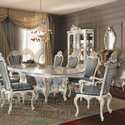 high-end artisanal furniture manufacturing best made in Italy handcrafted furniture handmade venetian solid wood dining table handmade ornamental decorations elegant bespoke paintings exclusive dining table ideas premium quality solid wood interiors ornamental dining room interiors majestic home decorations royal palace traditional timeless victorian chippendale dining table