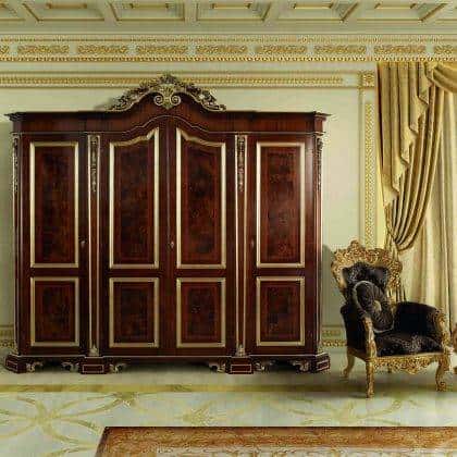 luxury high-end handcrafted inlaid wardrobes with refined materials in solid wood venetian baroque classic style wardrobes ideas best elegant made in Italy furniture artisanal fixed furniture reproduction majestic best quality empire victorian baroque unique style furniture bespoke exclusive finishes exclusive design timeless classy royal villas top quality ornamental wardrobes for unique special palaces decorations