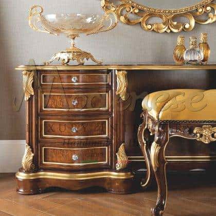 unique décor ideas high-end traditional venetian interiors handmade make up table elegant decorated Swarovski handle drawres refined finish solid wood bespoke drawers ideas elegant custom-made executive interiors custom-made royal vanity unit furniture public private villas or palace furnishings
