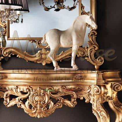 high-end solid wood bespoke unique décor ideas empire style carved figured mirror brass leaf details top customized royal empire mirror collection made in Italy furniture handcrafted home decoration elegant solid wood custom made italian manufacturing