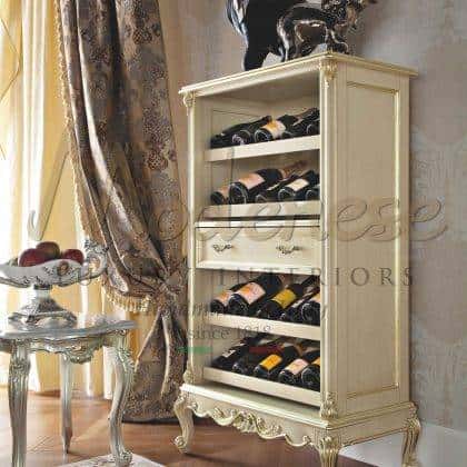 tasteful luxury furniture craftsmanship beautiful made in Italy golden leaf details wine cabinet traditional classic style collections custom made solid wood exclusive best quality classic italian furniture manufacturing elegant furnishing projects