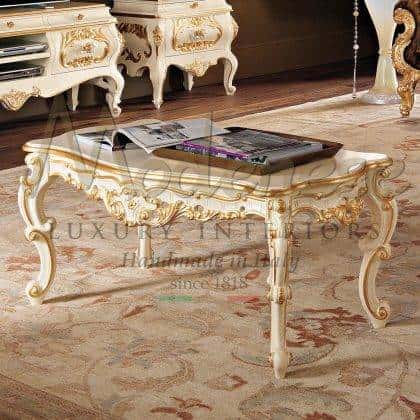 luxury elegant solid wood coffee table classy top wooden baroque traditional luxury italian furniture refined handmade golden leaf details high-end artisanal manufacturing baroque home decoration beautiful venetian style collection exclusive design