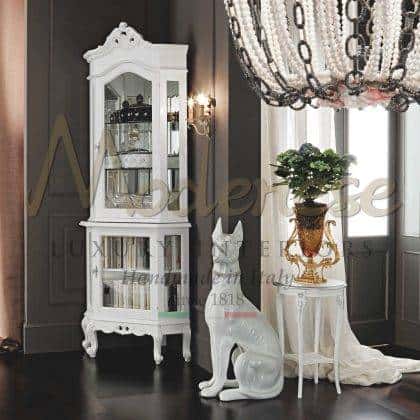 traditional venetian style inlaid white vitrines furniture handcrafted luxury italian solid wood furniture refined white leaf details classy silver finish best quality materials customized home dècor furnishing elegant vitrines classical furniture ideas royal palaces