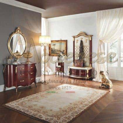 elegant red cabinets precious classic style italian designed fabrics bespoke mirros with refined gold leaf details luxury sophisticated solid wooden handcrafted furniture luxurious royal palace exclusive custom-made furniture
