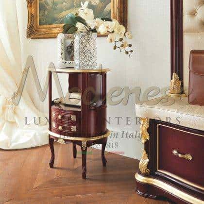 customized handcrafted furniture handmade baroque traditional venetian solid wood red telephone cabinet carved glod finishes details inlaid ornamental top decorations elegant exclusive made in Italy traditional design venetian style decorative elements