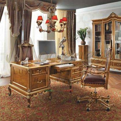 classic office décor best italian quality executive interiors briar root solid wood handcrafted office desk elegant swivel armchairs ideas traditional victorian rococo' venetian exclusive design furniture refined office desk artisanal furniture manufacturing made in Italy high-end sophisticated production real leather upholstery