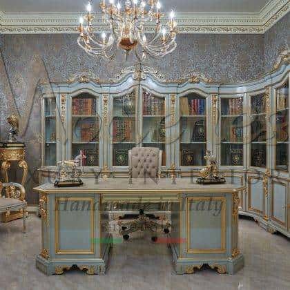 artisanal bespoke office projects ornamental handmade carved solid wood handcrafted executive writing desk luxurious majestic topreal leather desk office presidential royal villa interiors high-end quality italian artisanal manufacturing l baroque rococo' victorian style luxury classic custom-made offices