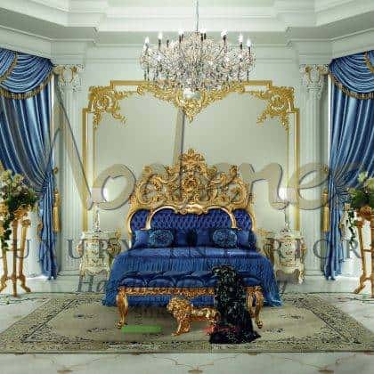 luxury opulent blue bedroom classic luxury furniture unique interiors artisanal custom made victorian venetian handmade custom night table carved golden details décor customized carved headboard swarovski buttons finish golden leaf details tailor made solid wood majestic italian quality unique home decorations finishing premium royal beautiful made in Italy wooden furniture