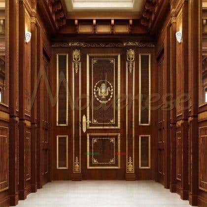 artisanal handmade carved inlaid venetian door manufacturing best quality refined finish made in Italy handcrafted fixed furniture elegant handmade gold details traditional venetian baroque carved golden finish handl victorian best quality solid wood interiors ornamental furniture projects for elegant made in italy furnishing