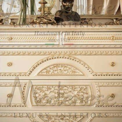 made in italy custom-made luxury furniture design french italian top quality handmade carved commode solid wood elegant cravings drawers details empire design refined honey onyx details decoration empire handcrafted unique style design deluxe ivory pearl finish timeless traditional manufacturing solid wood