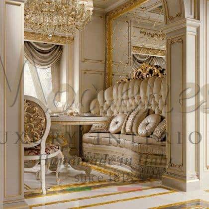 made in Italy artisanal custom made production handmade solid wood Royal - Ivory kitchen version handmade bespoke chairs top decoration golden leaf details solid wood customizition sofas top quality luxury italian furniture production royal villa furniture tailor made high quality furniture collection