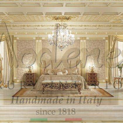 custom-made traditional handmade solid wood bedroom luxury classic baroque style elegant interior ideas home decoration villas master suite palace décor unique french taste rafined style made in Italy high-end quality classy furniture ornamental best interiors luxurious handcrafted royal artisanal manufacturing classic walnut finish and details in elegant golden leaf