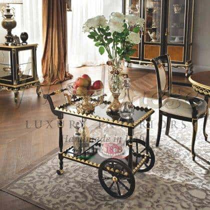 luxury classic style tea cart furniture handcrafted lacquered finish luxury italian solid wood furniture best quality materials customized home dècor furnishing elegant dining room classical furniture ideas royal palaces