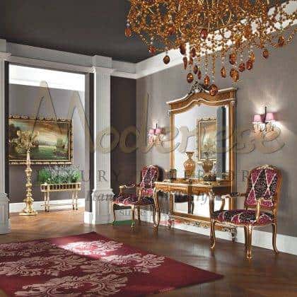 design exclusif miroir figuré de luxe baroque vénitien mobilier design unique style de vie envies opulentes détails de décoration chic finition feuille d'argent fabrication sur mesure fabrication en bois massif mobilier italien