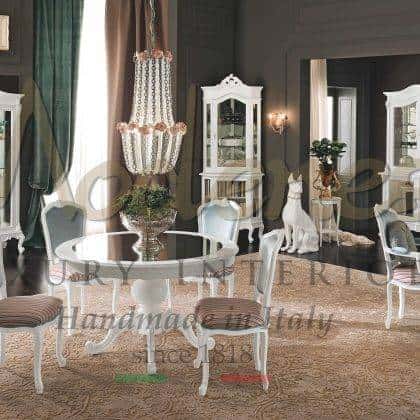 classical venetian round dining table elegant customizable italian designed chairs bespoke vitrines majestic cabinets royal home decoration baroque rococo' style solid wooden furniture handmade in Italy exclusive interior design home furnishings