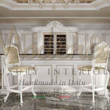 customized solid wood Deluxe - Ivory version traditional venetian style handmade kitchen carved furniture bespoke home furnshing project with elegant finishes fabrics ideas made in Italy classic wooden chairs royal luxury design exclusive handcrafted solid wood bespoke marble table