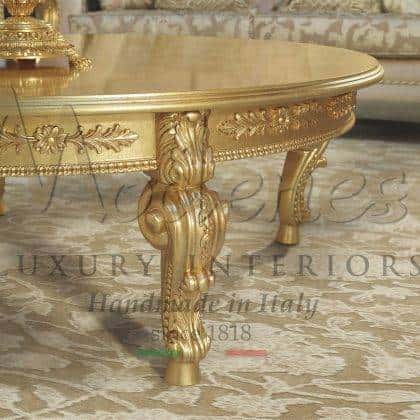 handmade luxury carved central round coffee table timeless home decoration luxury exclusive refined coffee table made in italy olden leaf coffee tables finish interiors venetian handmade interiors italian style furniture palace royal villa furniture venetian elegant projects contract