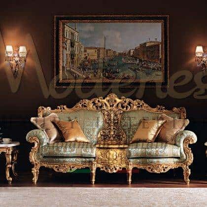 Baroque Solid Wood 2 Seater Classic Sofa with Central Storage Handmade by Modenese Luxury Interiors
