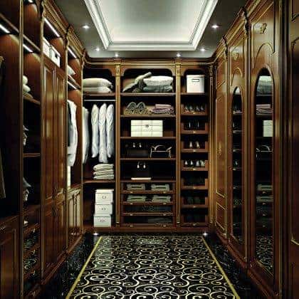 brown solid wood dressing room craftsmanship beautiful made in Italy luxury spacious cabinet refined golden finishes traditional classic style custom made in italy exclusive design opulent classy décor details handcrafted design for exclusive royal palaces and villas decoration projects