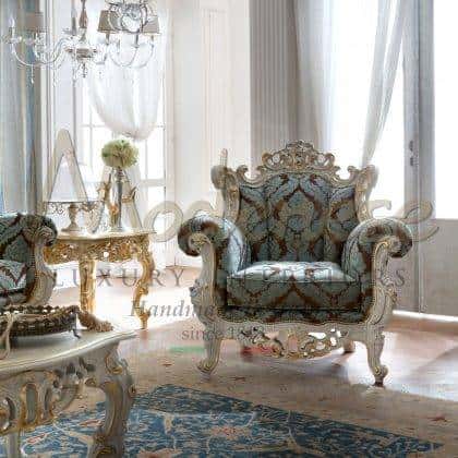 high-end quality artisanal handmade carved armchairs manufacturing best quality made in Italy fabrics handcrafted furniture elegant white lacquered finish majestic living room armchair ideas refined traditional venetian baroque armchairs made in Italy best quality solid wood interiors ornamental furniture for elegant royal palaces and villas décor projects