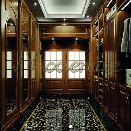 empire royal furniture walk in closet craftsmanship beautiful made in Italy elegant luxury cabinet carved golden leaf details finishes traditional classic style custom made solid wood exclusive design opulent classy décor details handcrafted interiors artisanal manufacturing royal palace furnishing projects