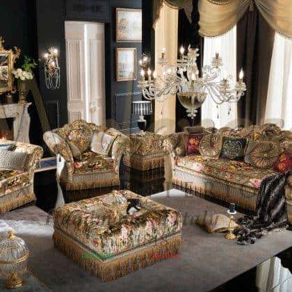 comfort luxury lifestyle rococo' upholstered home furnishing classy royal ornamental living room furniture armchair custom 3-seater sofa handcrafted italian quality bespoke living room interior design service traditional design timeless villa decorations
