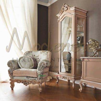 classical luxury italian furniture venetian style inlaid salmon vitrines handmade carved elegant refined salmon leaf details luxury crystal shelves majestic vitrineshome decorations in solid wood best quality made in Italy traditional furniture collections