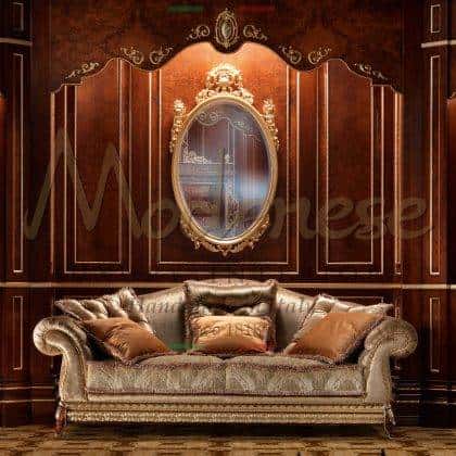 refined finishing premium royal beautiful made in Italy oval figured mirror majestic refined golden leaf details finish italian artisanal manufacturing solid wood interiors custom made italian furnishings top best materials quality