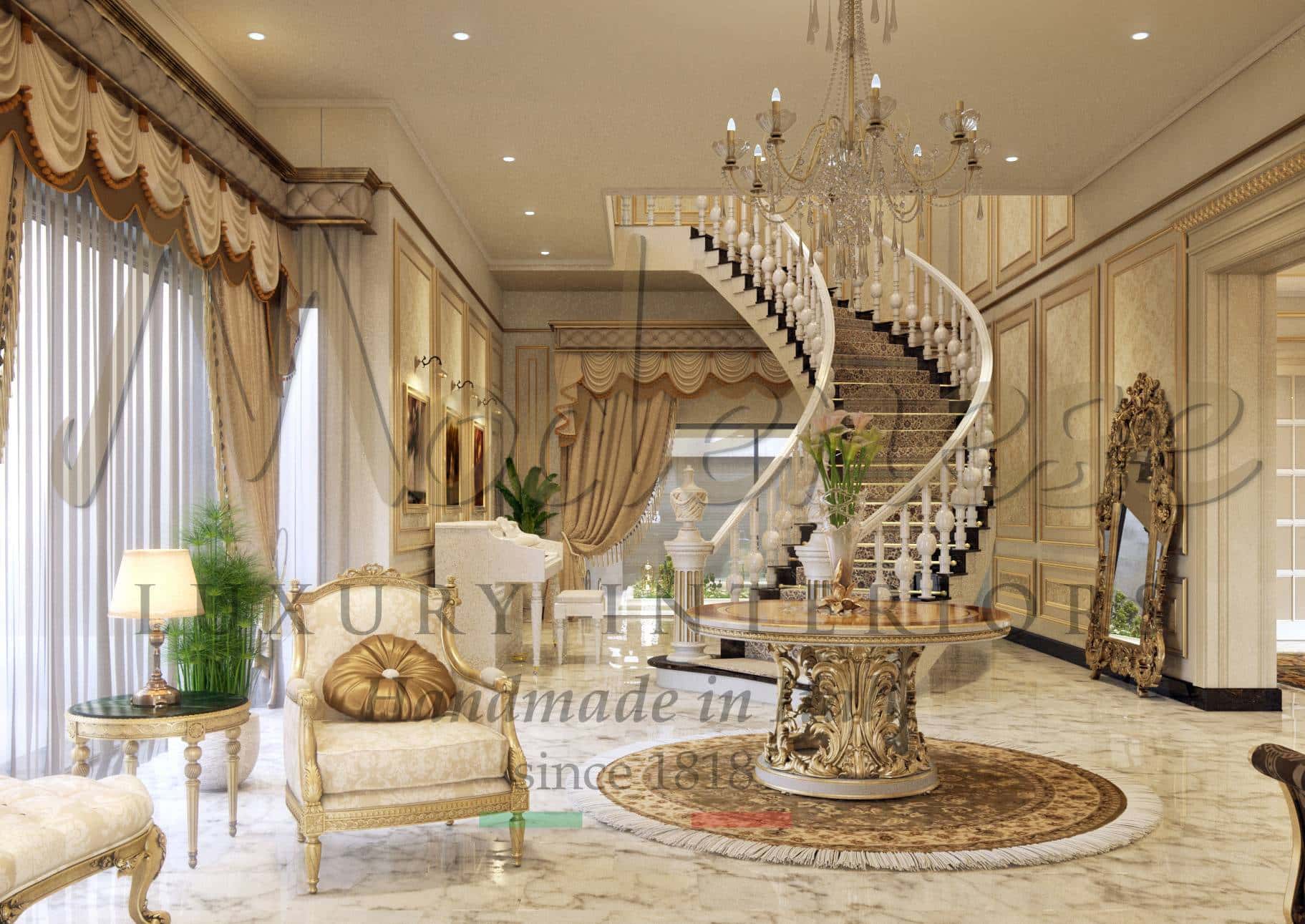 italian quality mansions and penthouses design project realization interior service decoration consultant penthouse royal luxury classic classy french baroque taste made in Italy top quality gold details opulent majestic residential home decoration furniture fit out