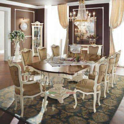 baroque dining room furniture collection luxury italian furniture classical style dining table elegant chairs precious made in Italy fabrics royal palace dining room decoration exclusive luxry living handcrafted solid wood venetian style furniture