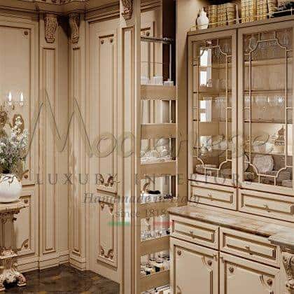 baroque classical kitchen cabinet Romantica - Laquared and patinated solid wood version customized finish handmade top decoration gold ornamental painting royal villa kitchen area fixed furniture in solid wood handcrafted made in Italy collections