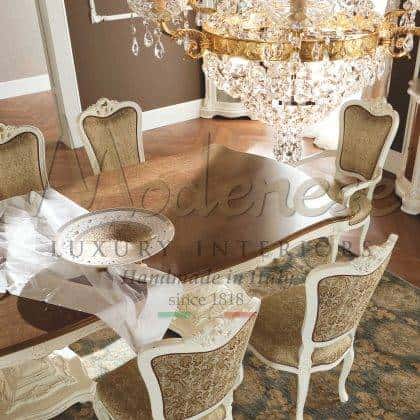 baroque dining room furniture collection luxury italian furniture classical style dining table elegant chairs precious made in Italy fabrics royal palace dining room decoration exclusive luxry living handcrafted solid wood venetian style bespoke furniture