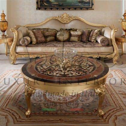 classy luxury bespoke venetian style coffee table inlaid top wooden details majestic exclusive coffe table interiors royal villa palaces furniture high-end quality best made in Italy artisanal manufacturing bespoke golden leaf finish projects decorative solid wood traditional inlaid customized bespoke coffe table details venetian rococo' luxury classic custom-made