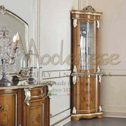 high-end luxury inlaid vitrines handcrafted top quality italian baroque style luxury furniture handmade decoration carved refined silver leaf details elegant customizable details solid wood handmade carving home décor exclusive furnishings