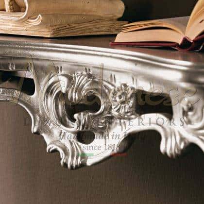 made in italy custom-made luxury furniture design french italian top quality handmade carved commode solid wood elegant cravings silver leaf details empire design decoration handcrafted unique style design deluxe italian artisans
