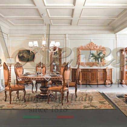 classical exclusive baroque style round dining table elegant customizable italian designed chairs bespoke vitrines majestic cabinets royal home decoration baroque rococo' style solid wooden furniture handmade in Italy exclusive interior design home furnishings