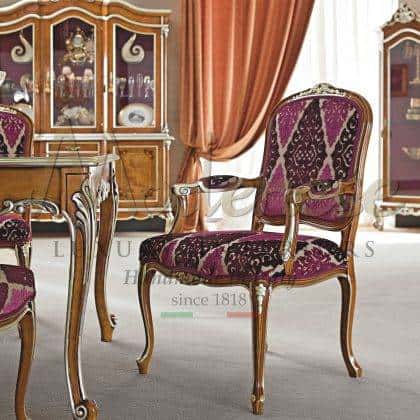 handmade luxurious dining chairs with arms classic exclusive design baroque style home furnishing traditional rococo' made in Italy craftsmanship best quality furniture french furniture reproduction bespoke finish and handmade carved silver leaf details artisanal opulent rich interiors traditional furniture manufacturing