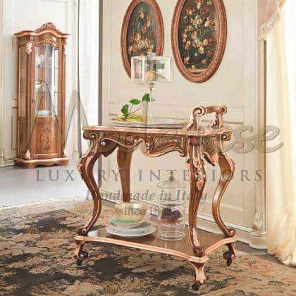 luxury classic style tea cart furniture handcrafted bespoke finish luxury italian solid wood furniture best quality materials customized home dècor furnishing elegant dining room classical furniture ideas royal palaces
