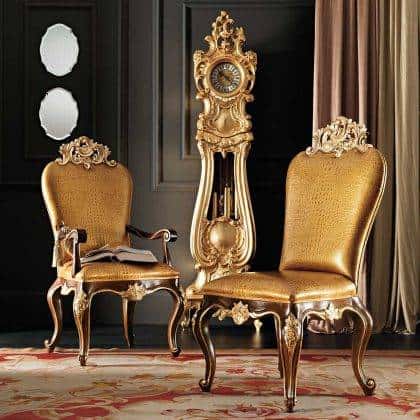 opulent refined handmae painting grandfather clock top furniture collection carvings custom made classy golden leaf finish and details furniture best Italian quality exclusive craftsmanship custom-made home décor majestic furnishing projects top quality artisanal interiors production