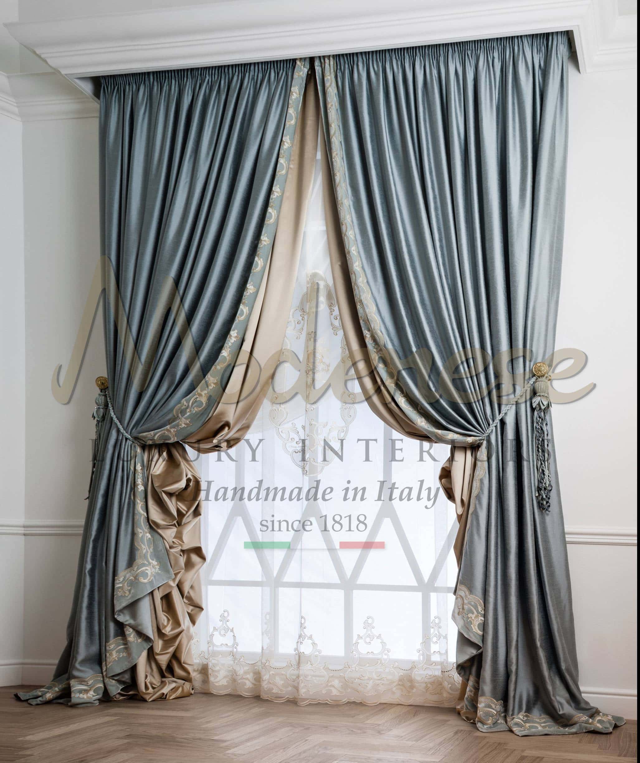 Italian quality fabric design curtains luxury handmade custom-made production classic touch french style home decoration traditional timeless tasteful customized made in Italy opulent curtains